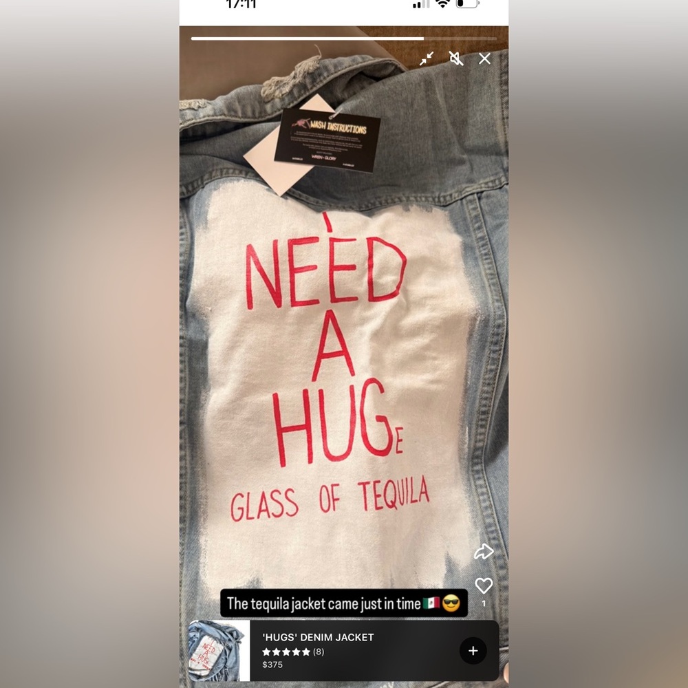 NWT WREN + GLORY Free people 'HUGS' Tequila DENIM JACKET SZ L - Picture 8 of 8